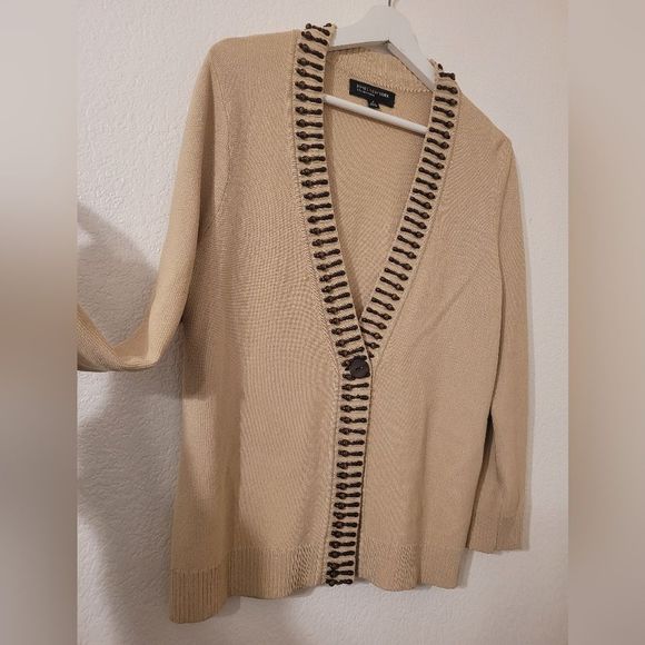 Jones New York Collection Women Size S Sweaters Cardigans Tan Beaded Trim. - Picture 2 of 7